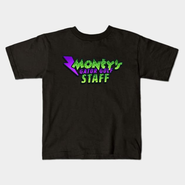 Monty's Gator Golf Staff Kids T-Shirt by eggdough